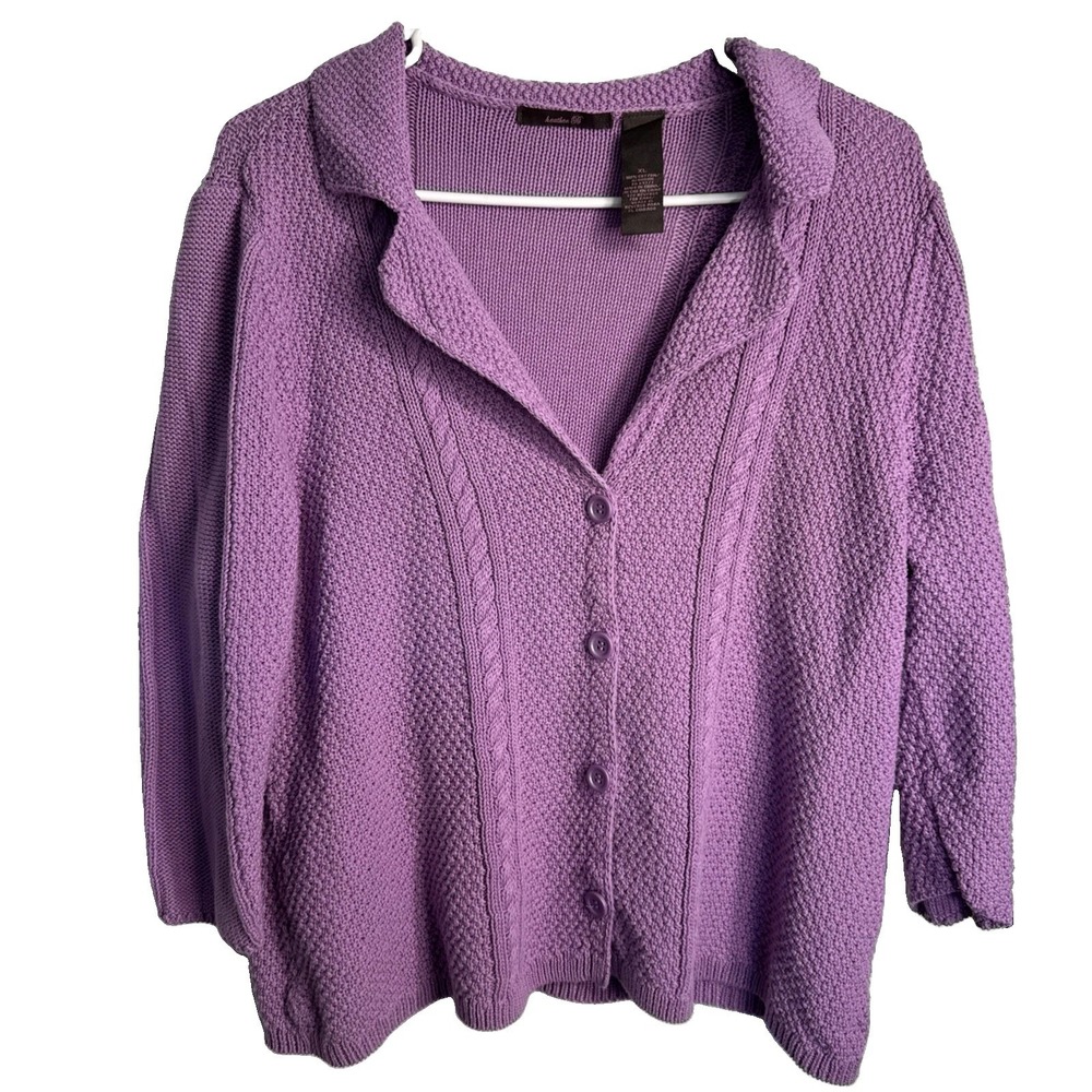 Heather B Lavender Violet 3/4 Sleeve Open Knit Sweater Cardigan Size XL